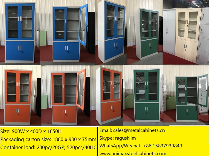 Lockable Metal Hospital Cupboard Cabinet with half swing glass doors