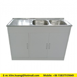 Metal Kitchen Cabinet with Double Bowls
