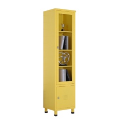 Steel Cabinet with steel doors below and glass doors above, 4 adjustable shelves